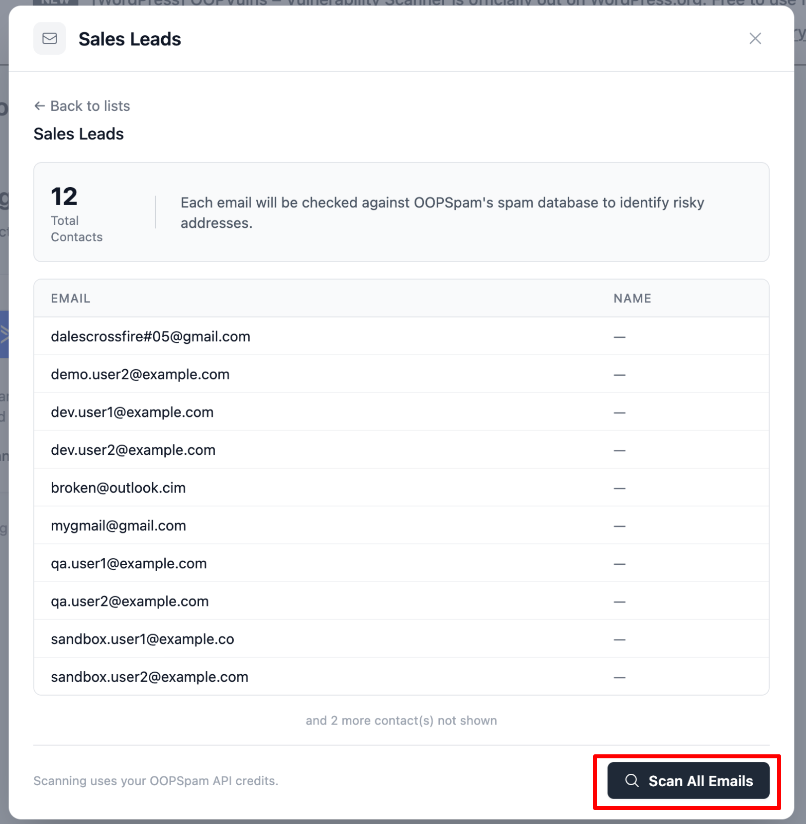 Select the list you want to scan and click Scan All Emails.