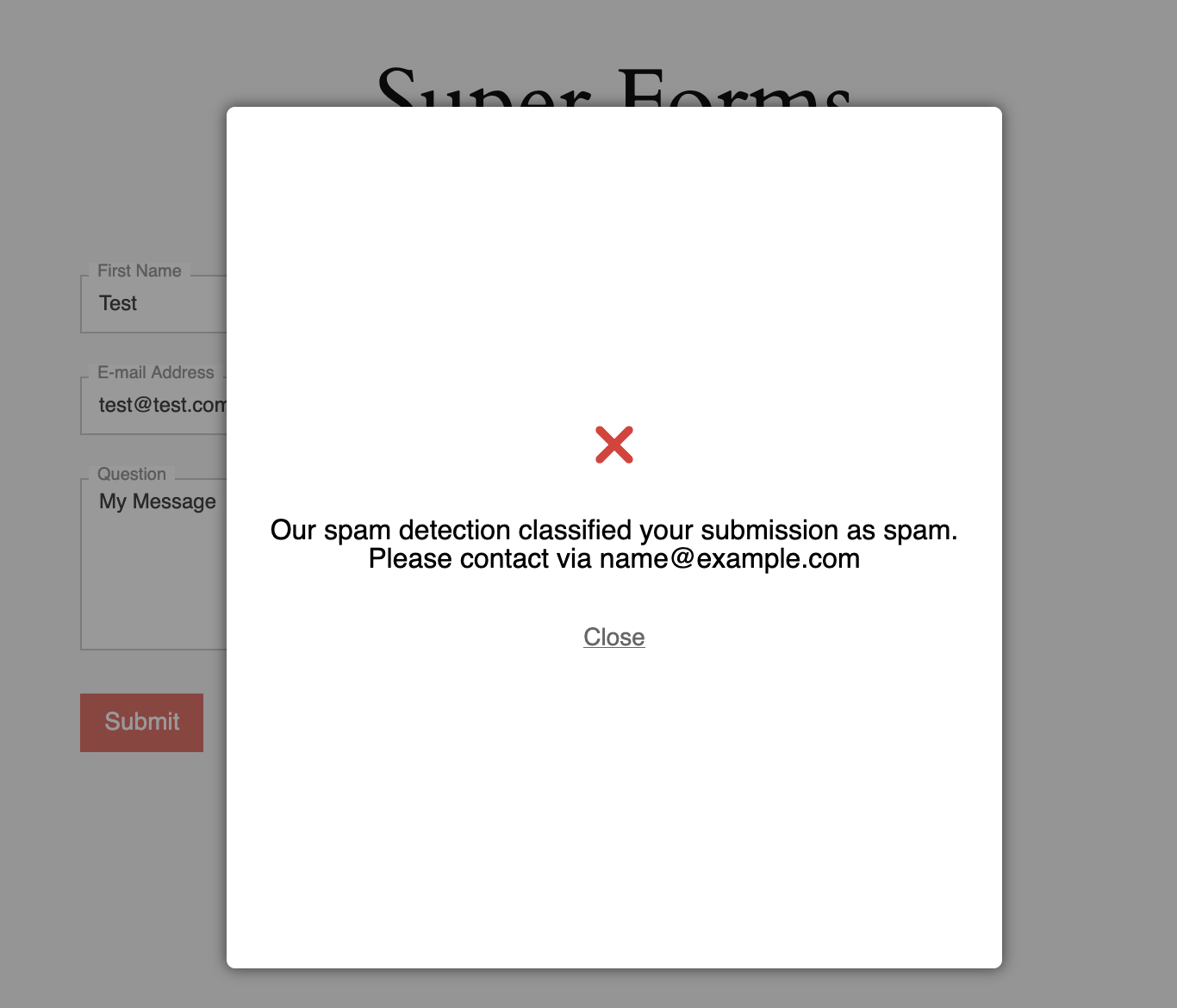 Super Forms Spam Message