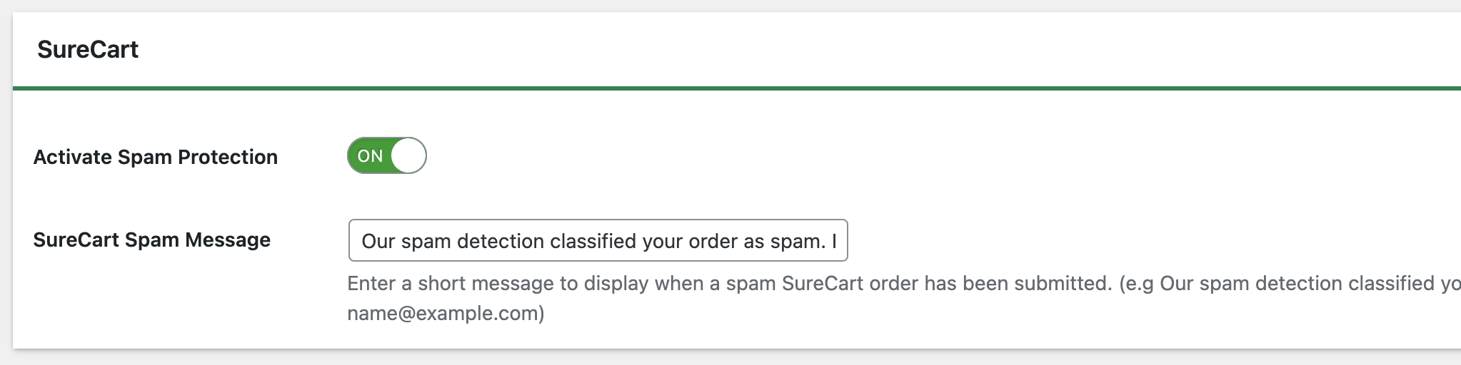 Activate Spam Protection SureCart