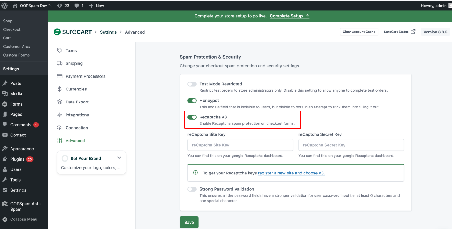 Use reCAPTCHA v3 in SureCart