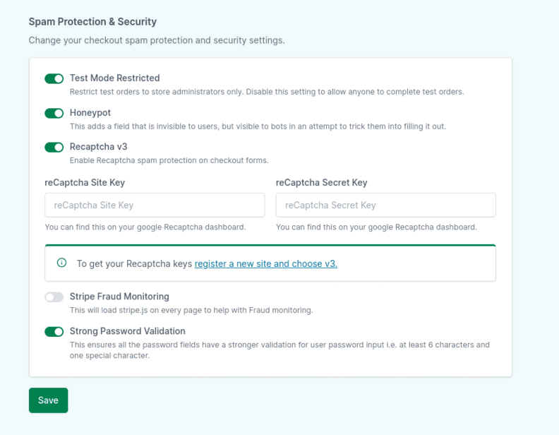 Turn on native Spam Protection under SureCart > Settings > Advanced. Turn on native Spam Protection under SureCart > Settings > Advanced.