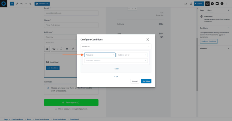 SureCart Using Conditional Blocks in Checkout Forms 