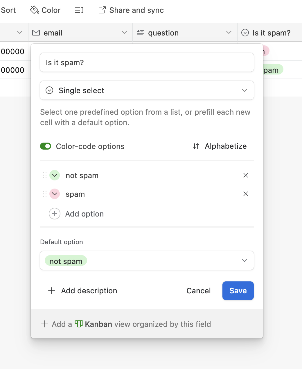 Airtable Single Select field