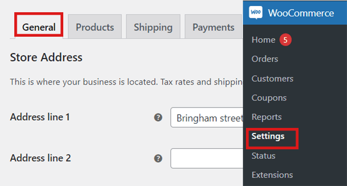 Open WooCommerce General Settings