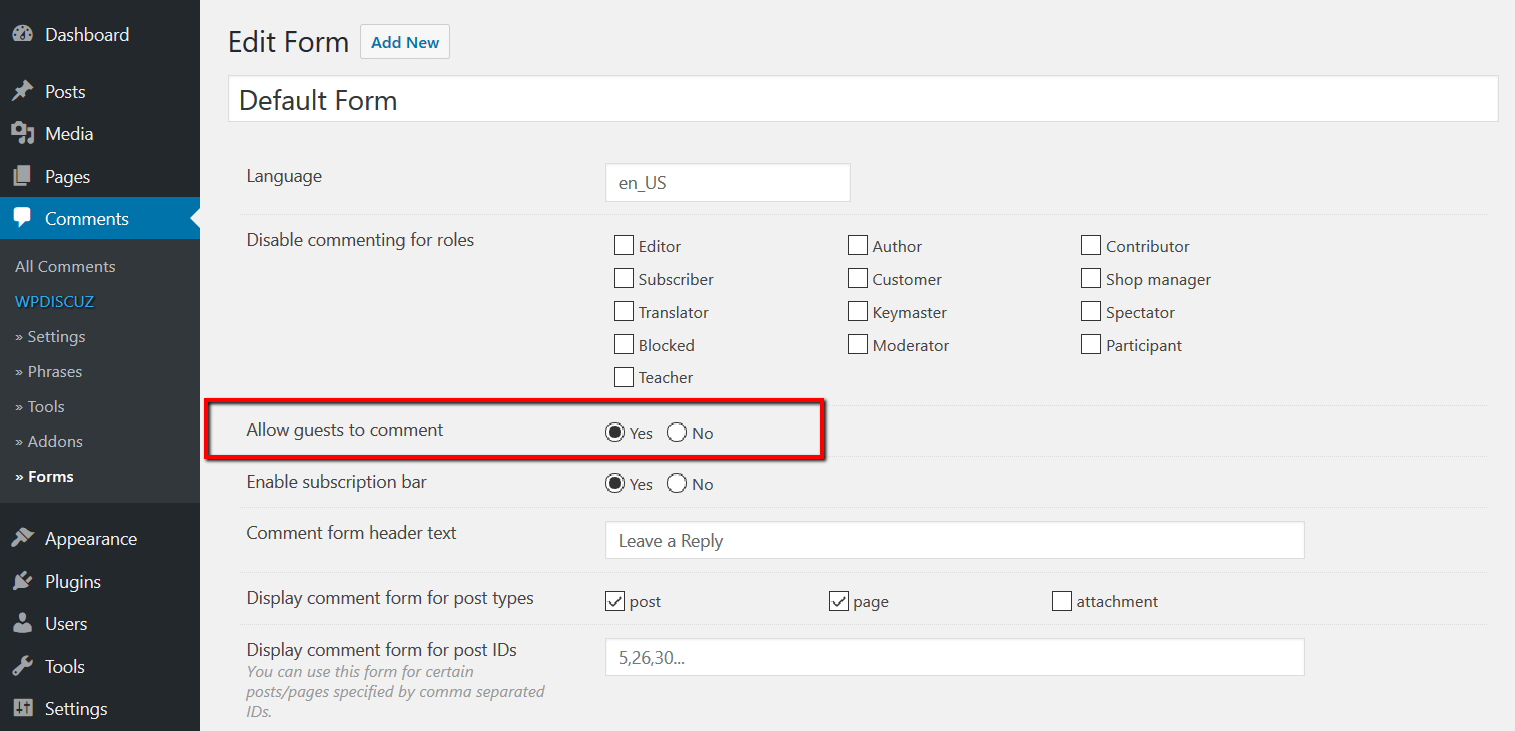 Control Guest Commenting 