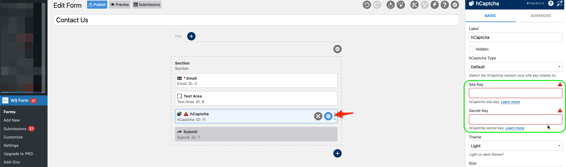 WS Form hCAPTCHA