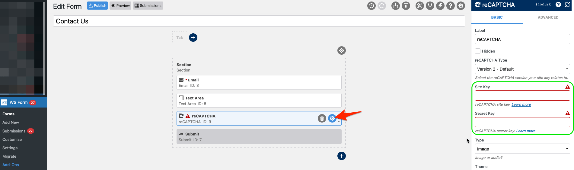 WS Form reCAPTCHA