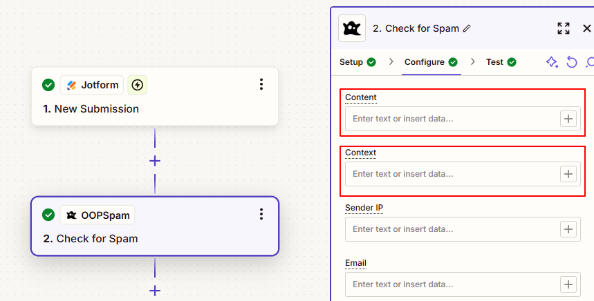 Add the OOPSpam Step and focus on the Context setting 