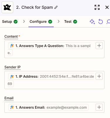 Map the form fields to OOPSpam parameters