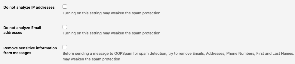  Spam Privacy setting in OOPSpam WordPress plugin 